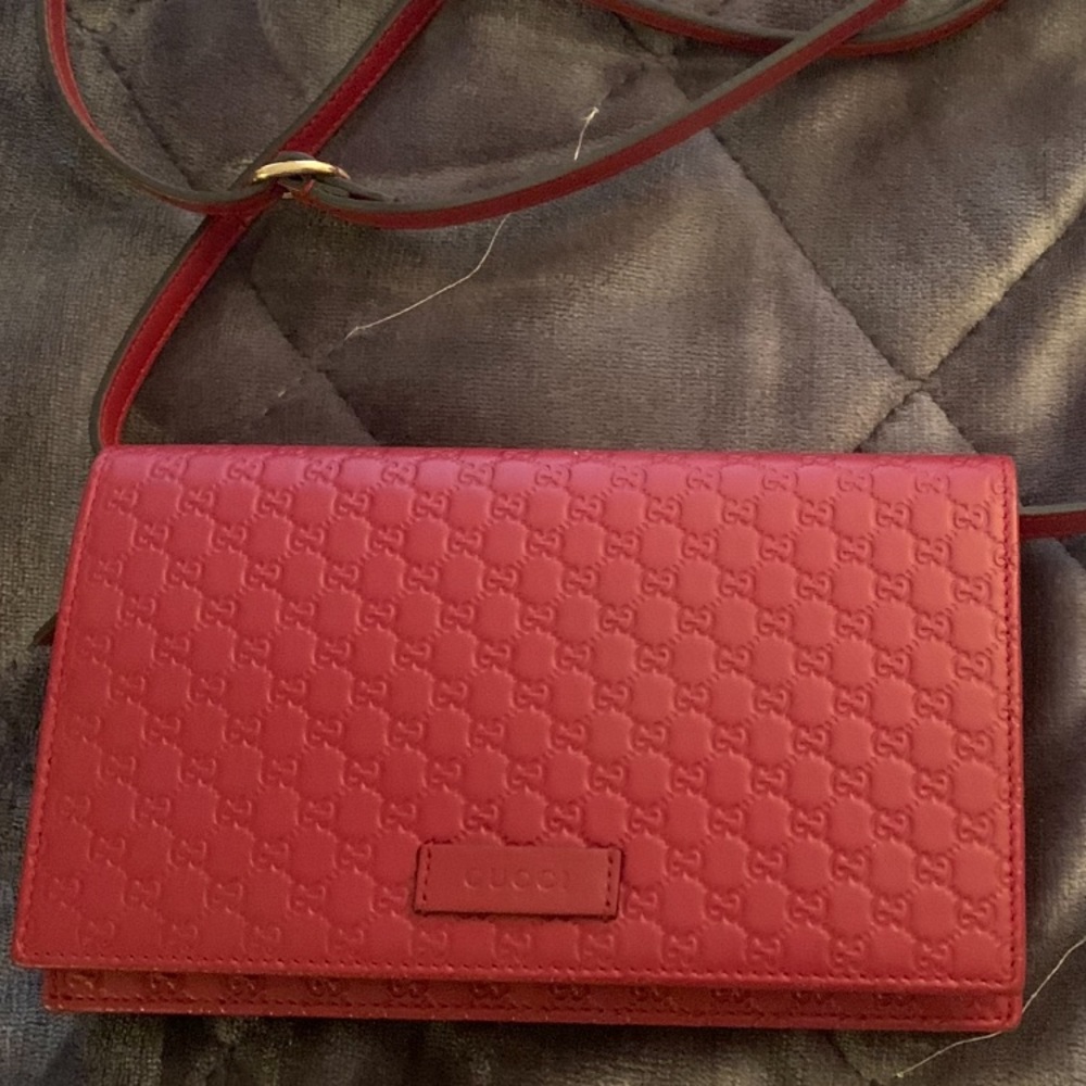 Authentic Gucci Red Micro GG Guccissima Crossbody